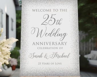 25th Anniversary Welcome Sign, 25th Wedding Anniversary Sign