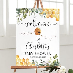 Letrero de bienvenida para baby shower con temática de miel, impreso o DIGITAL, decoración para baby shower con temática de miel y abejas, PW1497