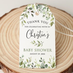 Étiquettes de faveur de shower de bébé verdure imprimées et expédiées, étiquettes de remerciement botaniques, étiquettes cadeaux, PW1124-2