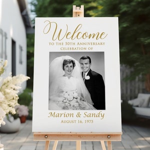 PRINTED or DIGITAL 50th Anniversary Welcome Sign, Photo Wedding Anniversary Poster or Foam Board, Faux Gold, PW1409-2