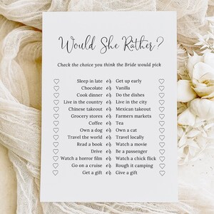 PRINTED Would She Rather Bridal Shower Game, Modern Bridal Shower Games, Couples Party Game, Minimalist Bridal Brunch Game, Hen Party PW1125