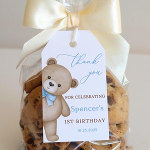 Étiquettes de cadeau d'anniversaire ours en peluche imprimées, étiquettes pour cadeaux 1er anniversaire, étiquettes de remerciement d'anniversaire personnalisées ours en peluche, cadeaux d'anniversaire garçon PB215-3