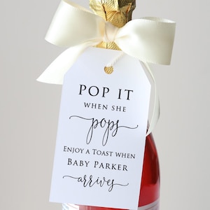 Étiquettes imprimées ou numériques Pop It quand elle éclate, étiquettes personnalisées de remerciement pour baby shower, étiquettes à champagne, étiquettes cadeaux pour baby shower, PW1125-7