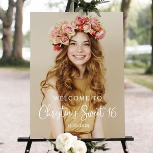 PRINTED Sweet Sixteen Welcome Sign with Photo, 16th Birthday Welcome Sign, Modern Sweet 16 Poster, Photo Welcome Sign Birthday Party PWP23-2