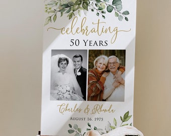 PRINTED or DIGITAL Greenery 50th Wedding Anniversary Photo Welcome Sign, Celebrating 50 Years, PW1128-5