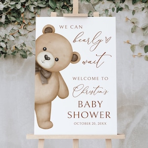 Panneau de bienvenue IMPRIMÉ pour baby shower ours en peluche, poster neutre pour baby shower, Nous pouvons attendre longtemps, panneau en mousse, PB212-6