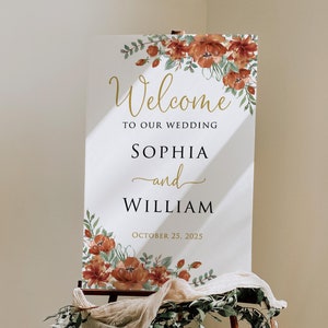 PRINTED or DIGITAL Burnt Orange Wedding Welcome Sign, Terracotta Fall Welcome Sign, PW293-1