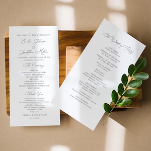 Programme de mariage moderne IMPRIMÉ, programme de cérémonie de mariage minimaliste, ordre de service, cartes de programme de mariage simples, recto-verso, PWP3