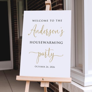 PRINTED or DIGITAL Housewarming Welcome Sign, Foam Board or Poster Print, New Home Party Decor, Calligraphy Signage, Faux Gold, PW1127-1