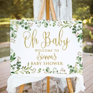 PRINTED Oh Baby Shower Welcome Sign, Baby Shower Sign, Neutral Baby Shower Horizontal Welcome Sign, Eucalyptus Decor, Faux Gold, PBS33-3