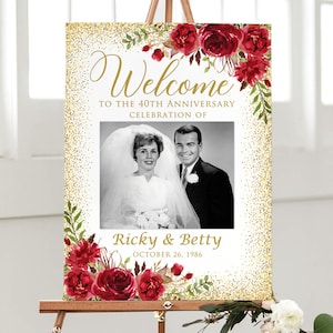 PRINTED or DIGITAL 40th Wedding Anniversary Welcome Sign with Photo, Ruby Anniversary Poster or Foam Board, PW1430-3