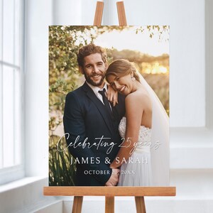 Panneau de bienvenue avec photo d'anniversaire de mariage, célébration de 25 ans, affiche en carton mousse, 25e panneau de bienvenue, BS2-4