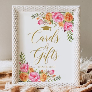 Cartes et cadeaux de remise des diplômes roses et orange, imprimés ou numériques, faux or, sans cadre, PW58-2