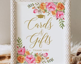 PRINTED or DIGITAL Hot Pink and Orange Graduation Cards and Gifts Sign, Faux Gold, Unframed, PW58-2
