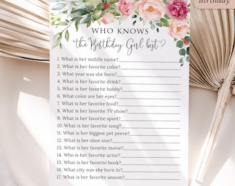 PRINTED or DIGITAL Pink Floral Birthday Game, Who Knows Her Best, P70