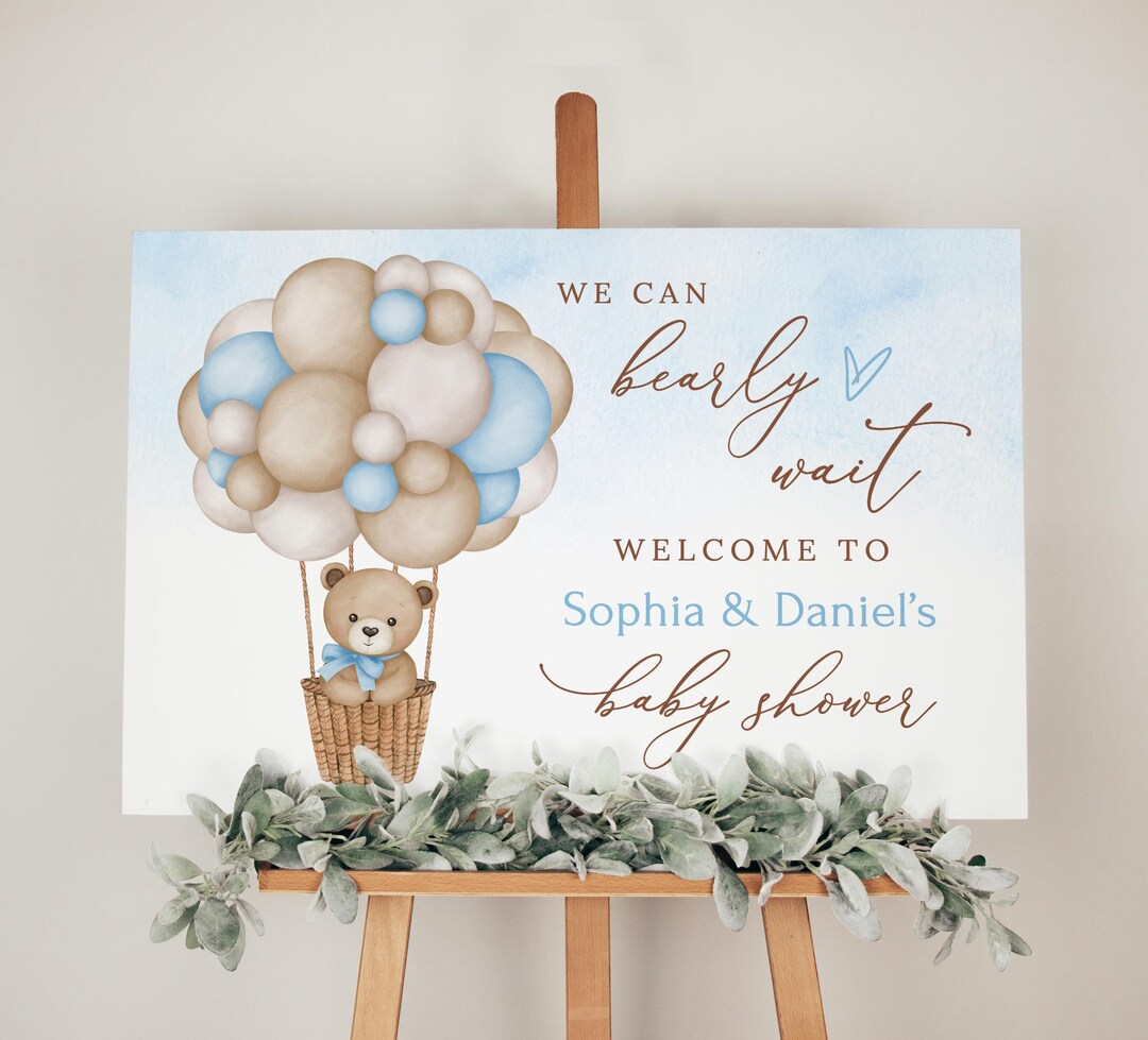 PRINTED Hot Air Balloon Baby Boy Shower Welcome Sign, Teddy Bear Theme ...