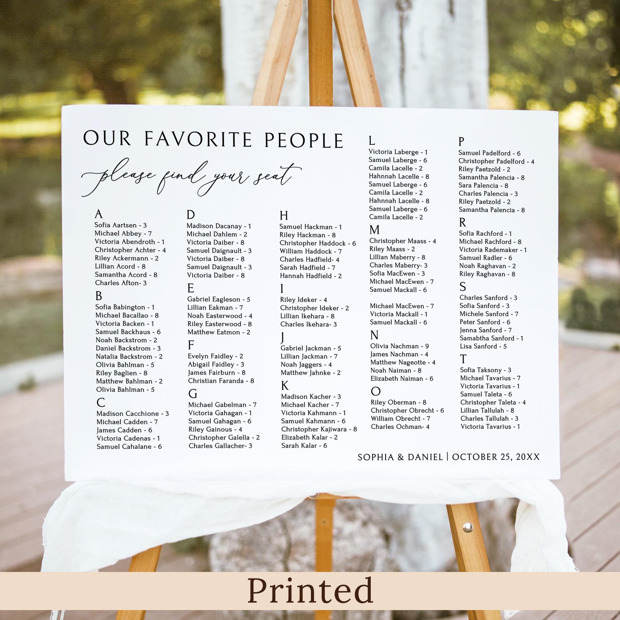 PRINTED or DIGITAL Alphabetical Seating Chart, Minimalist Wedding Table ...