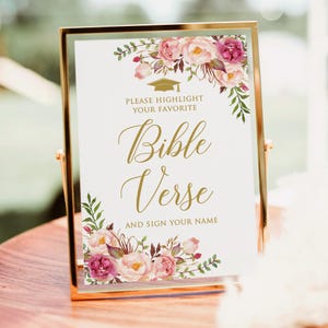 Signe de verset biblique floral rose, mettez en valeur votre verset biblique préféré, signe de livre d&#39;or de la Bible, sans cadre, BS15-2