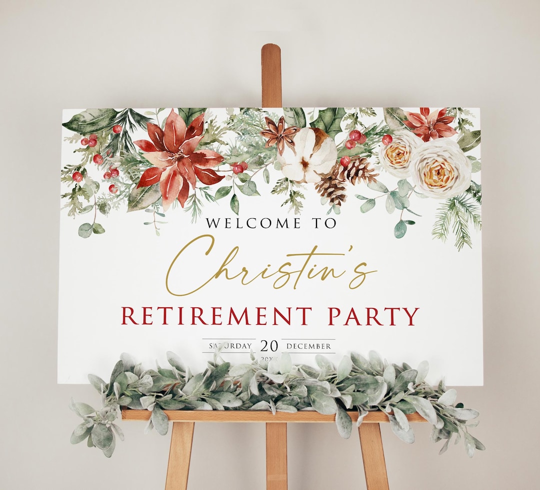 Printed Christmas Retirement Welcome Sign, Winter Holiday Retirement ...