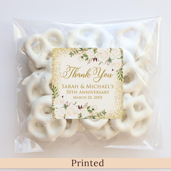 PRINTED or DIGITAL Ivory Floral 50th Wedding Anniversary Stickers, Personalized Favor Labels, PW704