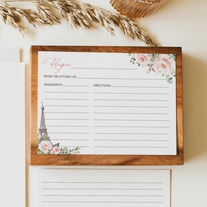 Cartes de recettes pour la douche nuptiale de Paris, IMPRIMÉES ou NUMÉRIQUES avec Tour Eiffel et fleurs roses, demande de recette, BS1
