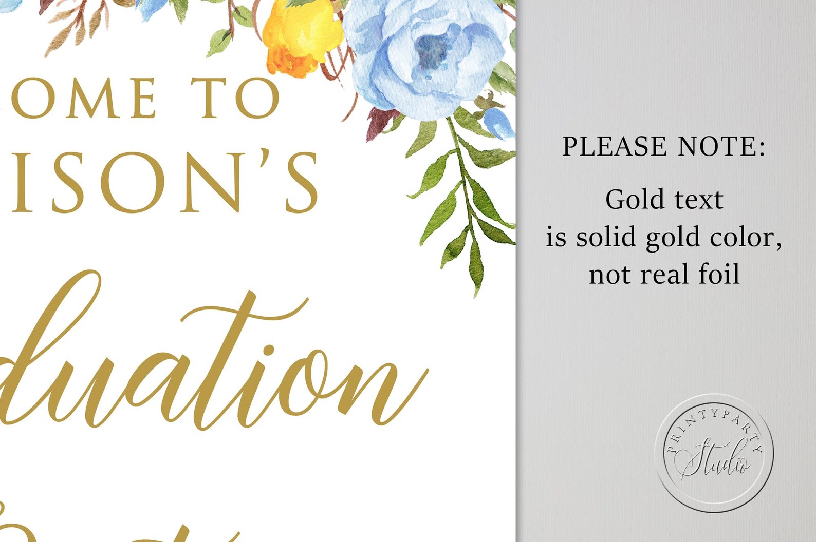 PRINTED or DIGITAL Blue and Yellow Floral Graduation Party Welcome Sign ...