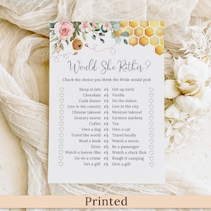 IMPRIMÉ abeille jeux de douche nuptiale, serait-elle plutôt jeu de douche nuptiale, douche nuptiale Blush miel, jeux de douche de mariage cartes de papier cartonné PW1524