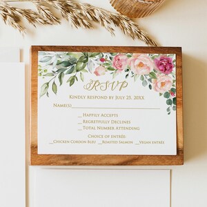 Cartes RSVP florales roses IMPRIMÉES ou NUMÉRIQUES, insert de mariage, Rsvp d'anniversaire, carte de réponse, P51-2