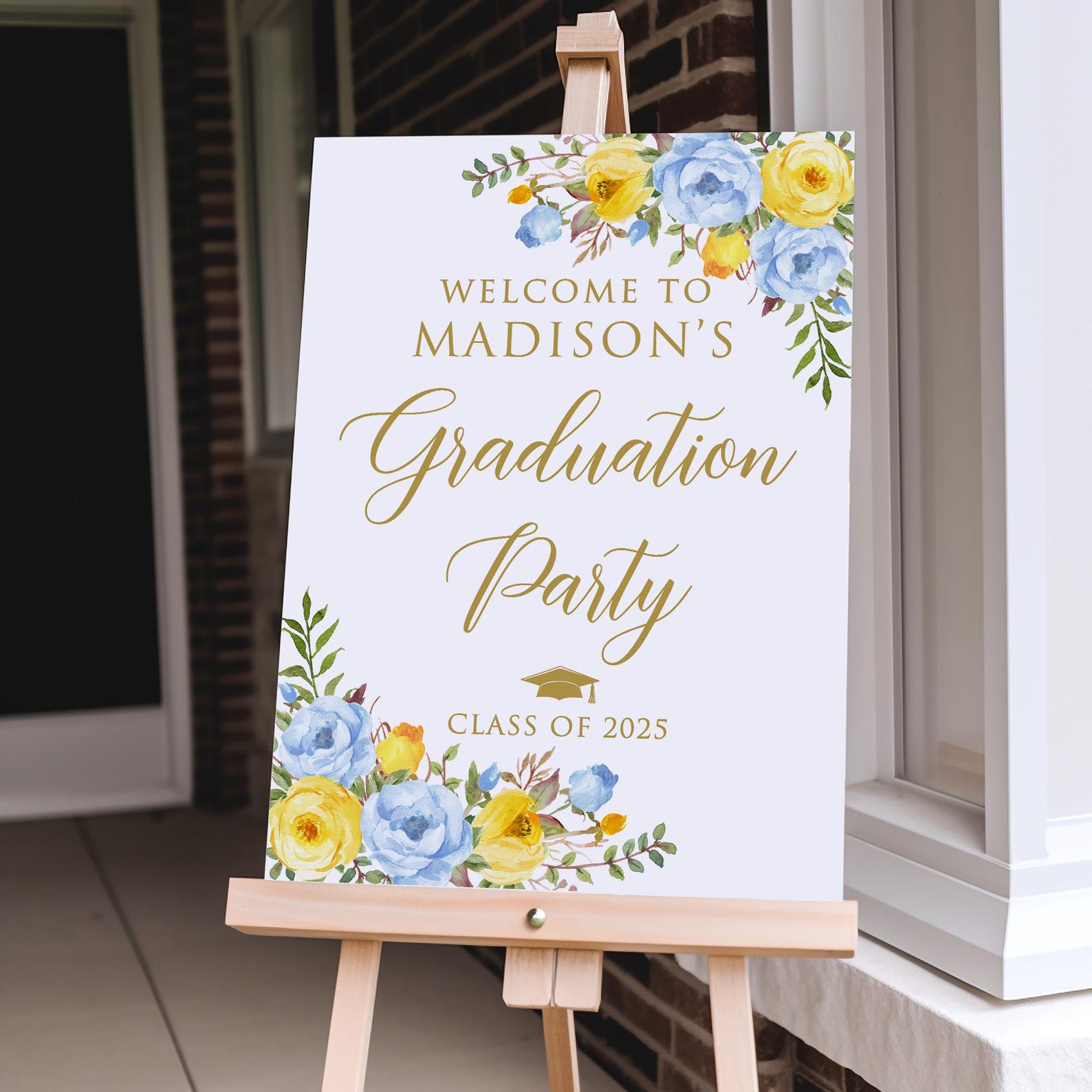 PRINTED or DIGITAL Blue and Yellow Floral Graduation Party Welcome Sign ...