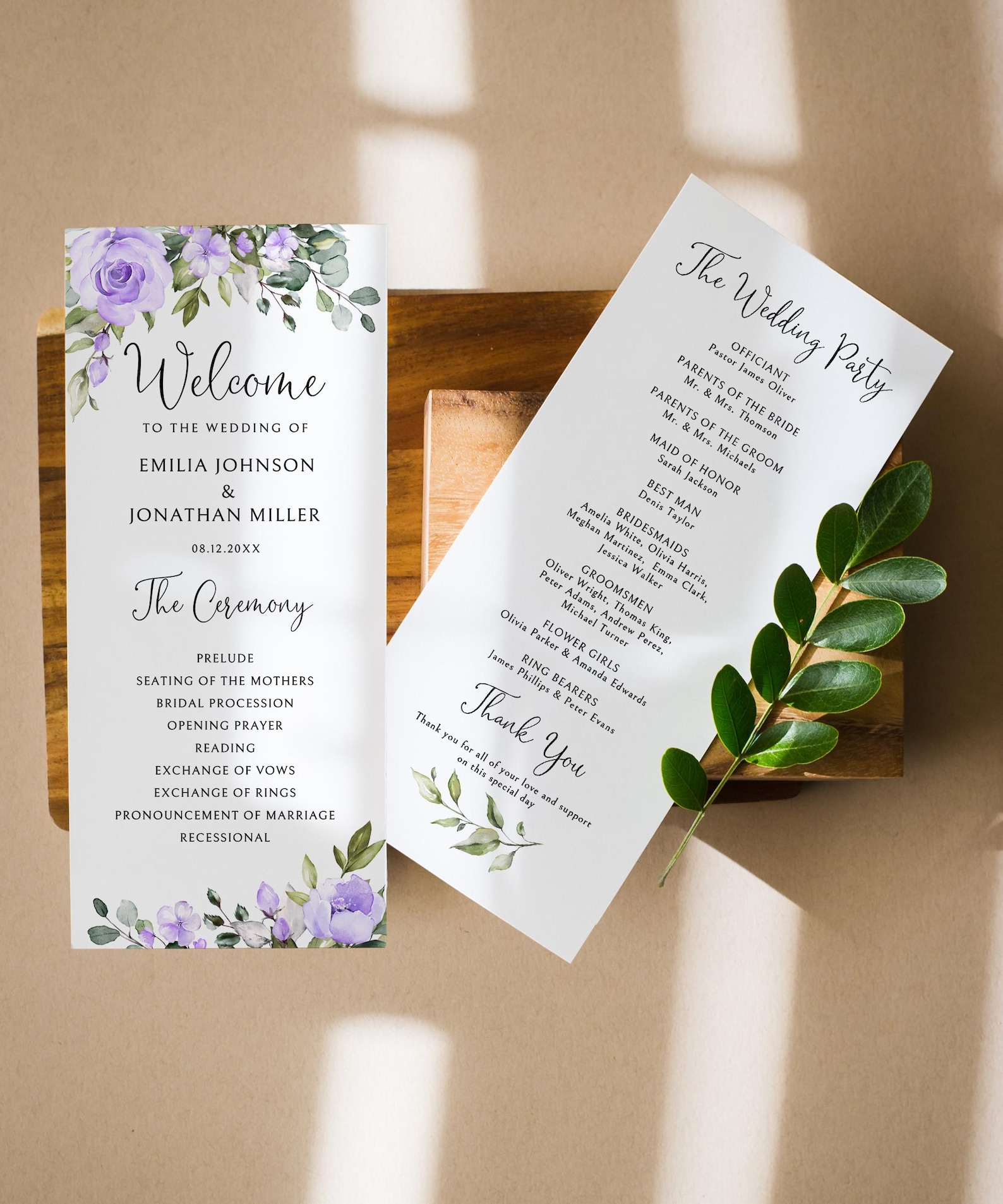 Purple-themed wedding ceremony supplies - Purple wedding programs