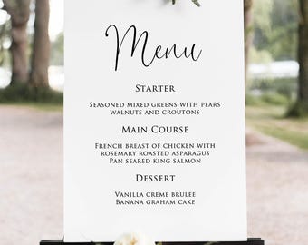 PRINTED or DIGITAL Minimalist Wedding Menu Sign, Reception Poster, PW1125