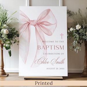 Panneau de bienvenue pour baptême rose coquette rose, imprimé ou numérique, panneau de baptême pour fille, affiche de bienvenue pour la première communion ou panneau en mousse, BS32-3