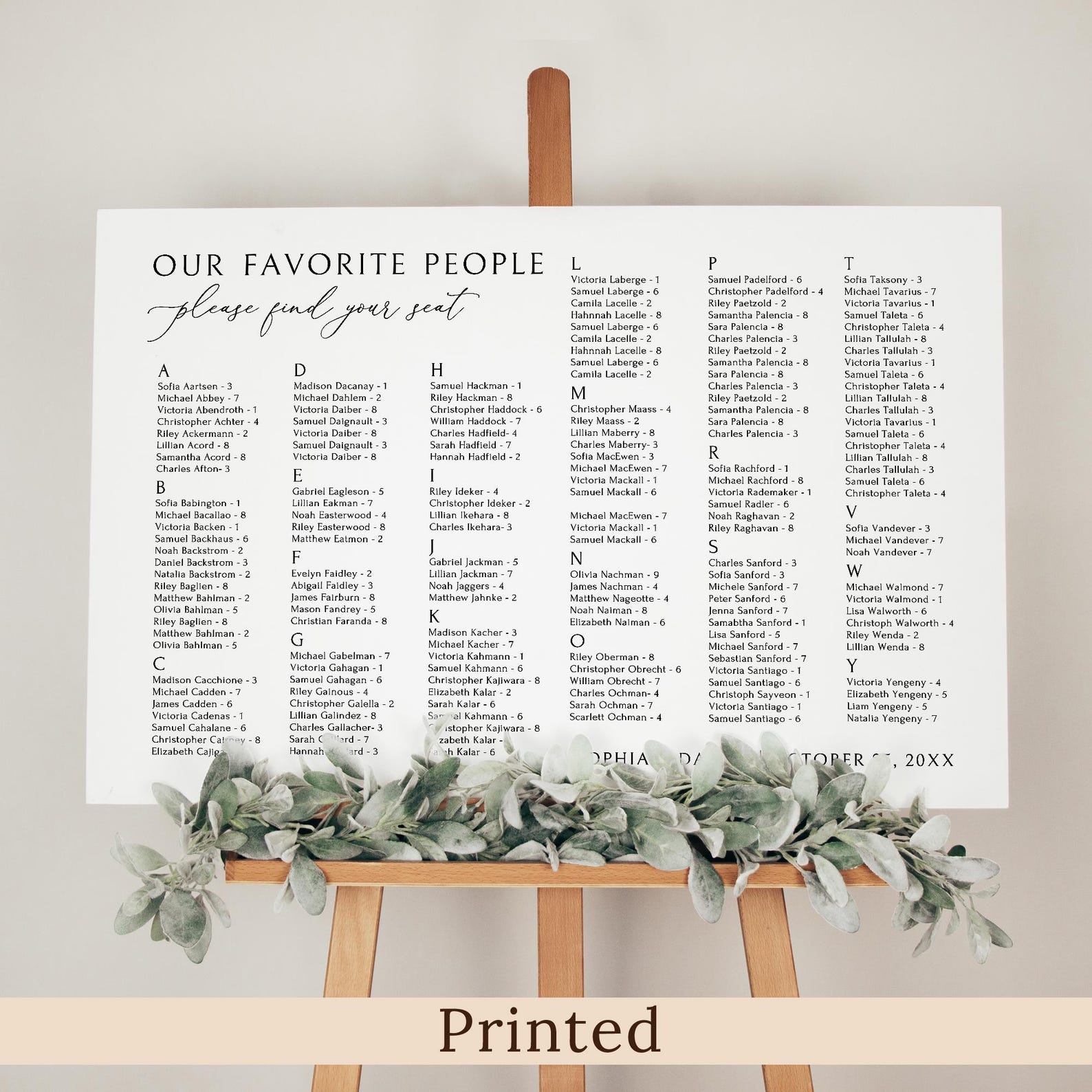 PRINTED or DIGITAL Alphabetical Seating Chart, Minimalist Wedding Table ...