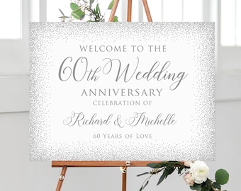 PRINTED or DIGITAL Silver Wedding Anniversary Welcome Sign, 60th Anniversary, Diamond Anniversary, 60th Wedding Welcome Sign, PW894-2