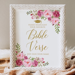 Signe de verset biblique de remise des diplômes rose fuchsia imprimé ou numérique, mettez en valeur votre signalisation de verset biblique préférée, signe de livre d&#39;or de la Bible, sans cadre, P77-2