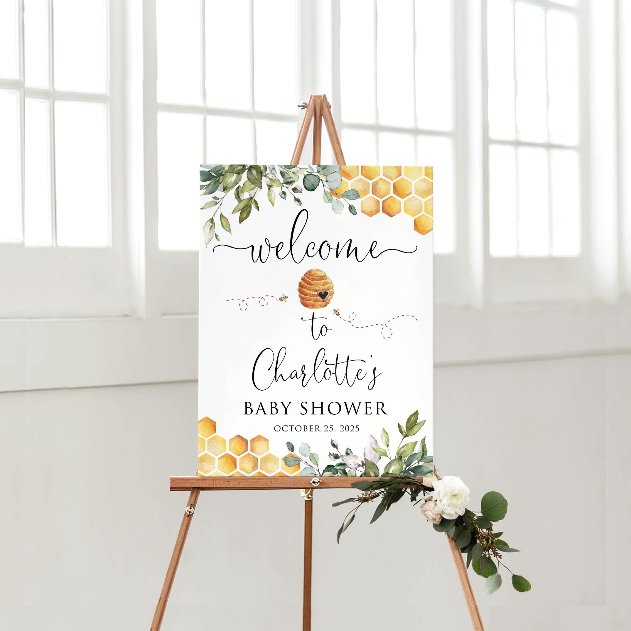 PRINTED or DIGITAL Honey Baby Shower Welcome Sign, Greenery Honey Bee Baby Shower Decor, Honey Shower Theme, PW1497