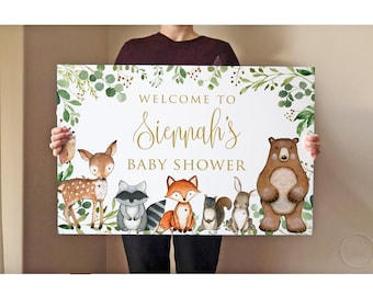 Woodland Baby Shower Welcome Sign, Forest Animals Poster, P26-3