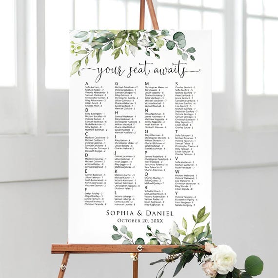 PRINTED or DIGITAL Alphabetical Botanical Wedding Seating Chart, Your Seat Awaits, PW1124C