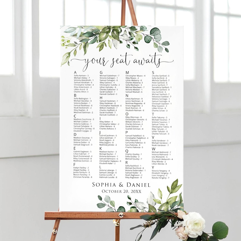 PRINTED or DIGITAL Alphabetical Botanical Wedding Seating Chart, Your Seat Awaits, PW1124C image 1