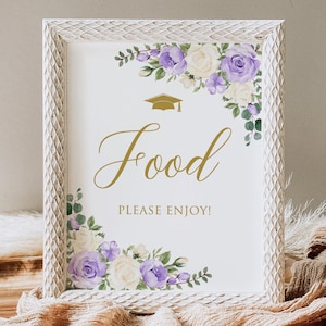 PRINTED or DIGITAL Purple Graduation Food Sign, Floral Food Table Sign, Unframed, Faux Gold, BS61-2