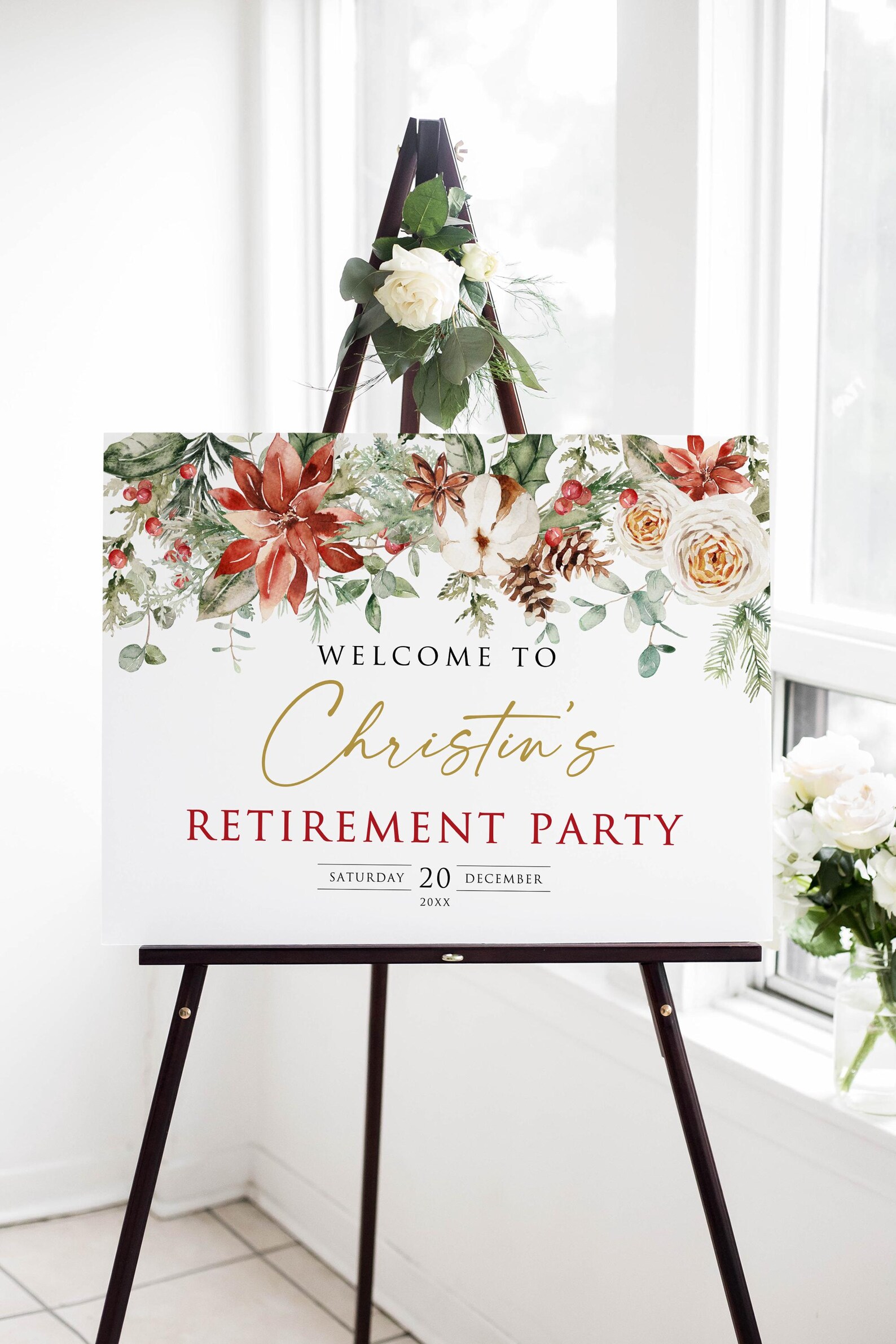 Printed Christmas Retirement Welcome Sign, Winter Holiday Retirement ...