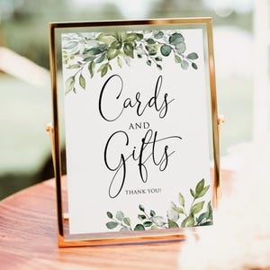 Cartes de verdure imprimées ou numériques et signe de cadeaux, signe de Table de mariage botanique, signe de cadeaux de mariée ou de baby shower, sans cadre, PW1124