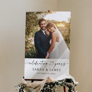 Plaque de bienvenue imprimée célébrant ses 25 ans, 25e anniversaire de mariage avec photo, affiche en carton mousse, BS2-5