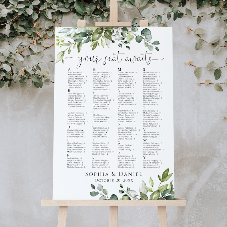 PRINTED or DIGITAL Alphabetical Botanical Wedding Seating Chart, Your Seat Awaits, PW1124C image 5