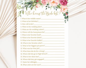 DIGITAL Floral Bridal Shower Game, Who Knows Bride Best, P51-1