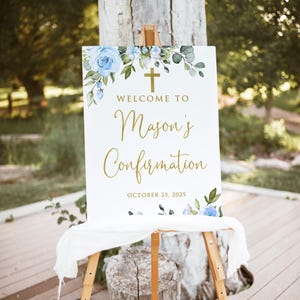 PRINTED Blue Floral Confirmation Welcome Sign, Boys Christening Welcome ...