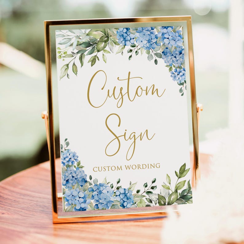 PRINTED or DIGITAL Blue Hydrangea Custom Sign, Personalized Party ...