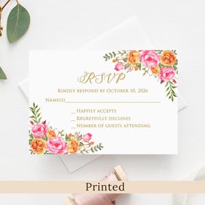Cartes RSVP roses et orange imprimées ou NUMÉRIQUES avec enveloppes, insert de mariage, réponse d'anniversaire, PW58