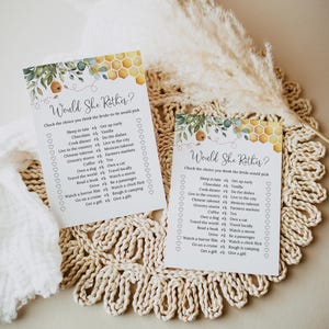PRINTED or DIGITAL Bee Bridal Shower Games, Would She Rather Bridal Shower Game, Honey Bridal Shower, Wedding Shower Games, PW1497 image 2