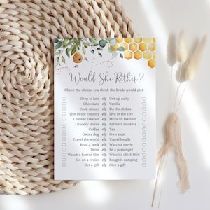 PRINTED or DIGITAL Bee Bridal Shower Games, Would She Rather Bridal Shower Game, Honey Bridal Shower, Wedding Shower Games, PW1497 image 3